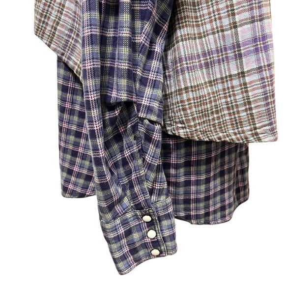 We The Free Womens Boho Blue Layer It Up Plaid Button Up Layered Shirt Sz S - Picture 7 of 16